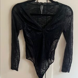 Anthropologie Sheer Black Lace Bodysuit